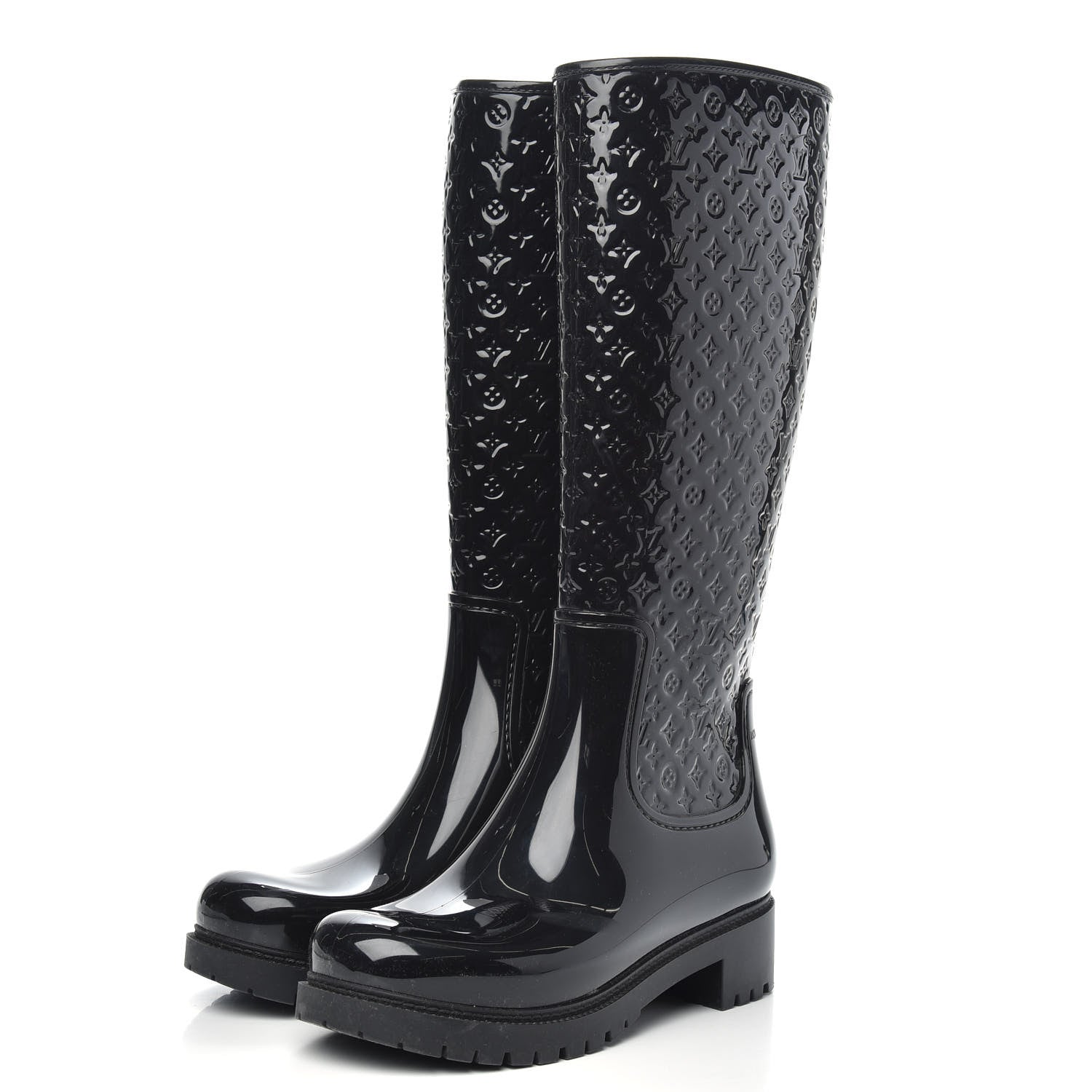Louis Vuitton Rubber Embossed Monogram Splash Rain Boots 37 Black 3 of 8