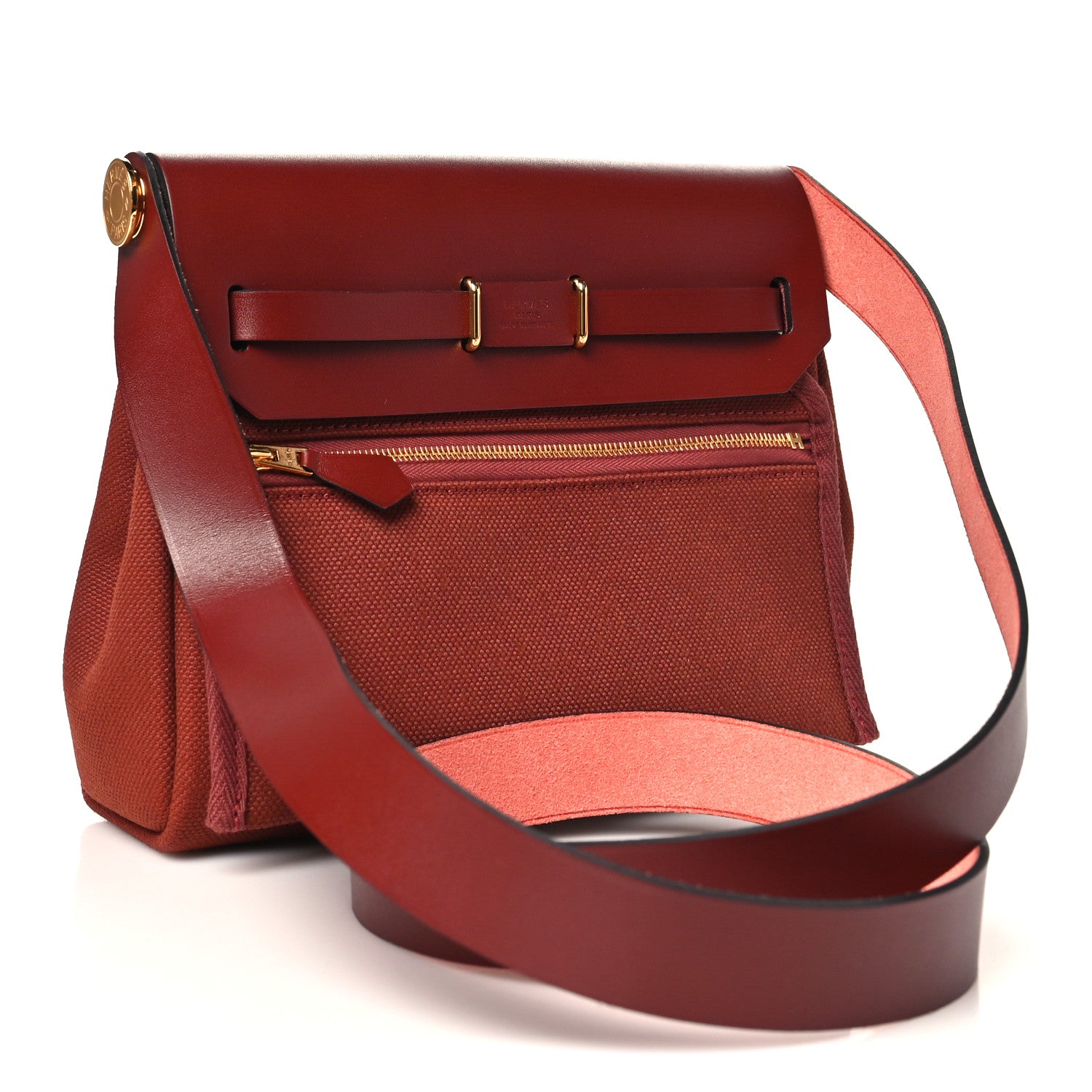 Hermes Military Toile Vache Hunter Herbag Zip Retourne 20  Rouge H 3 of 11