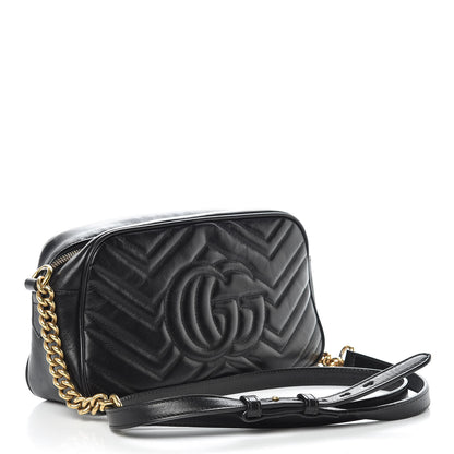 Gucci Calfskin Matelasse Small GG Marmont Chain Shoulder Bag Black 3 of 18