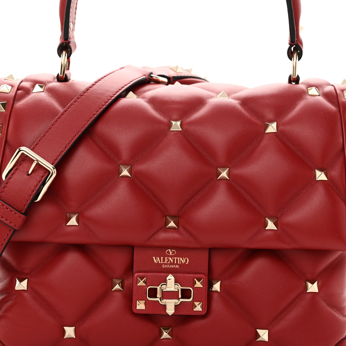 Nappa Medium Candystud Top Handle Bag Rosso Valentino