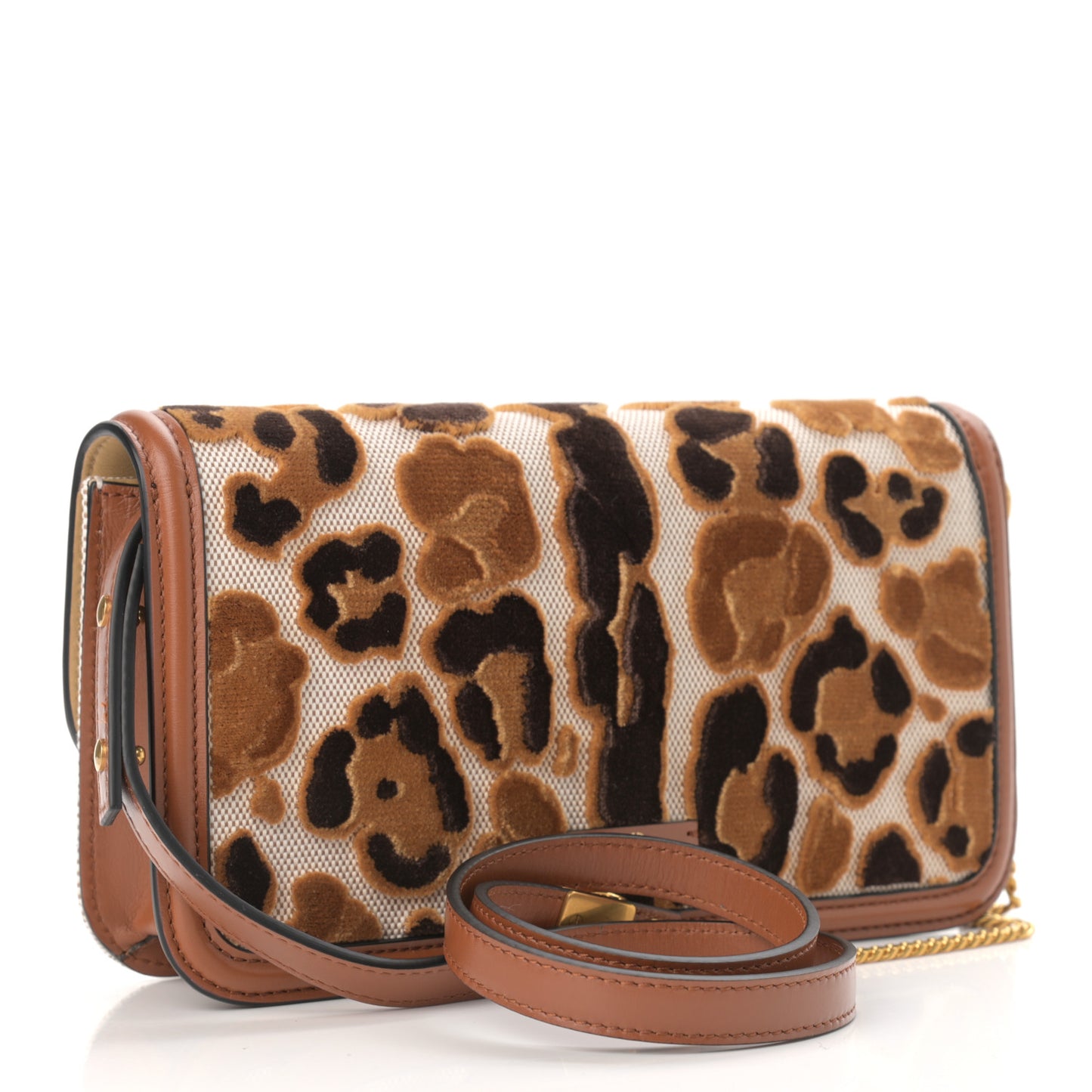 Canvas Leopard Print VSling Clutch With Shoulder Strap Bag