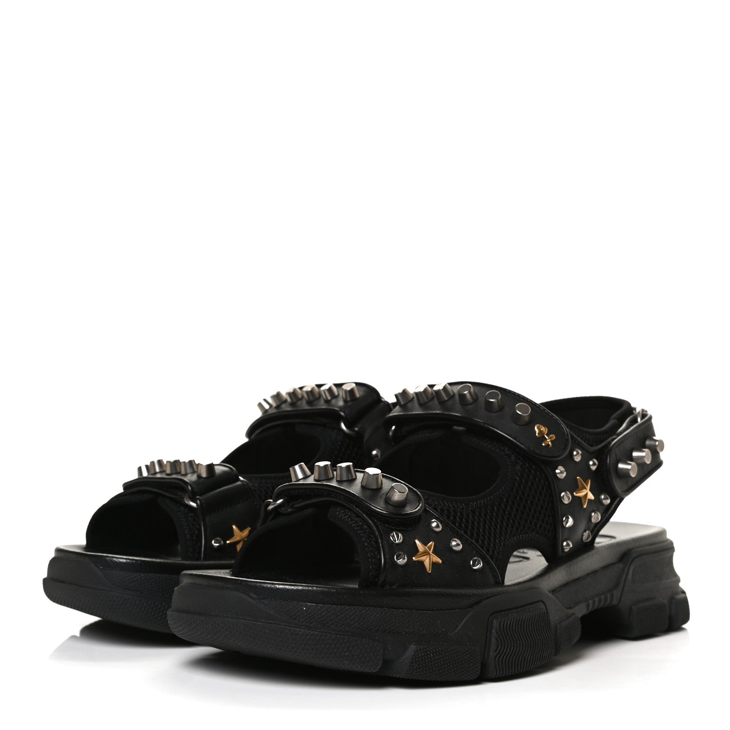 Gucci Nappa Mesh Studded Mens Aguru Sandals 11 Black 3 of 12