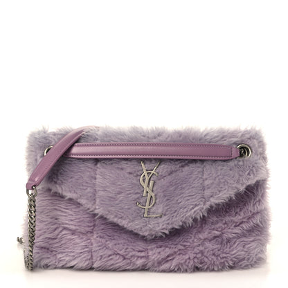 Saint Laurent Merino Shearling Lambskin Quilted Small Loulou Puffer Monogram Chain Satchel Lila 1 of 8
