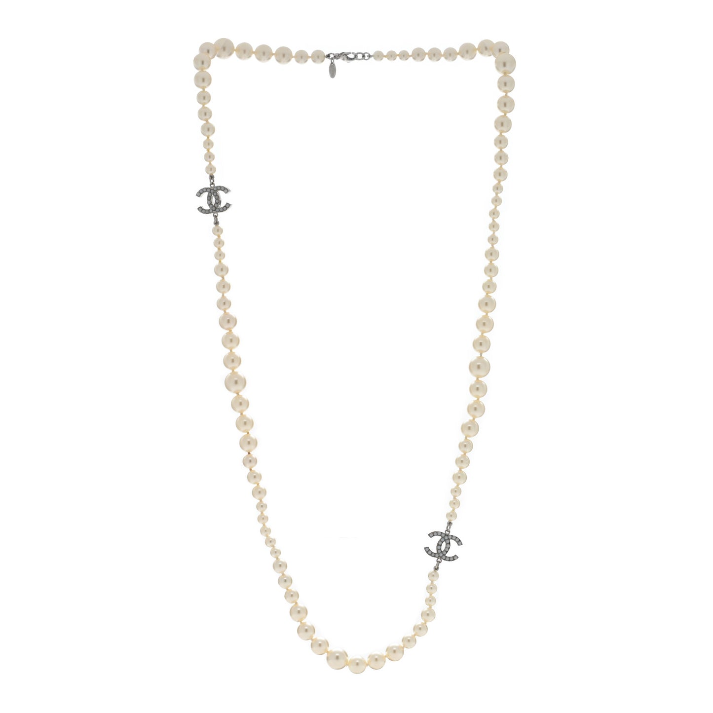 Graduated Pearl CC Long Necklace Gold