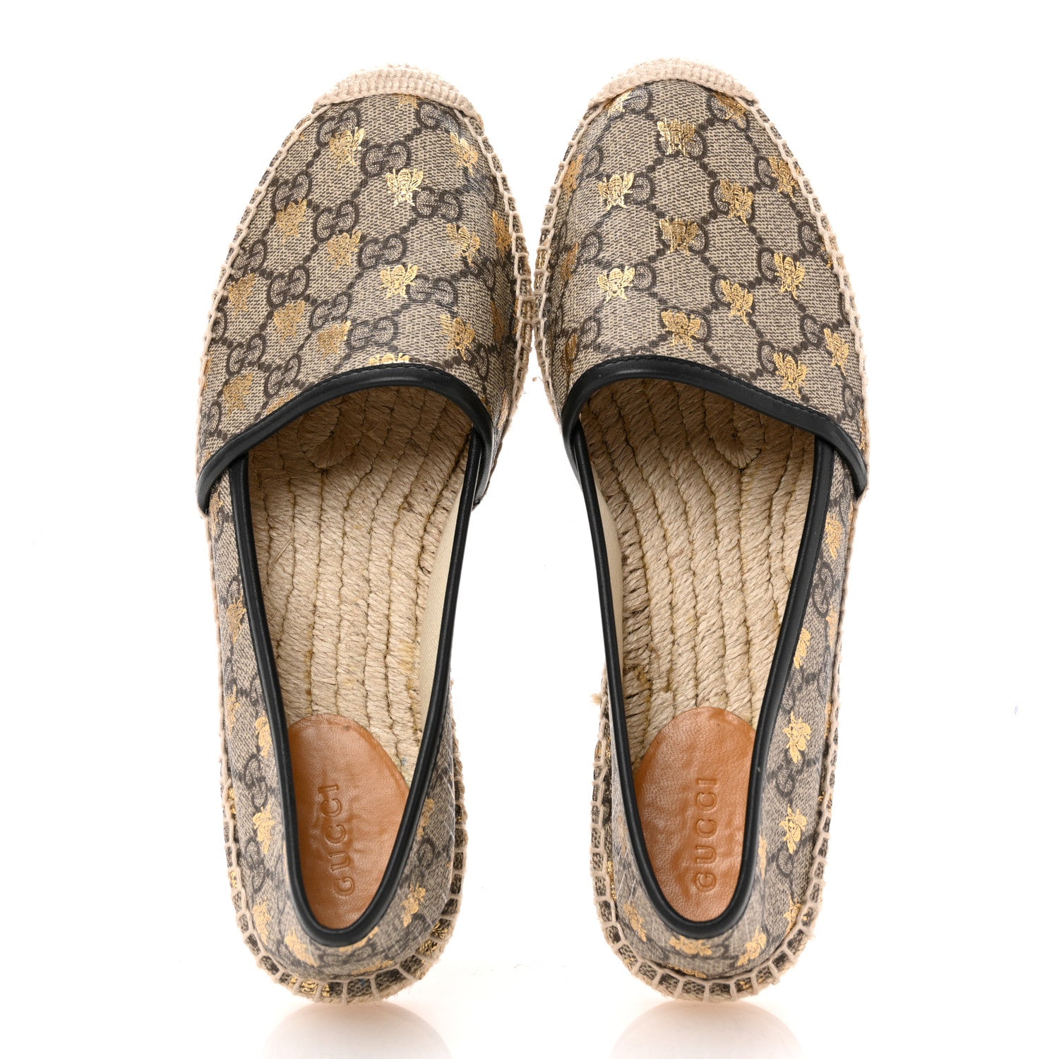 Gucci GG Supreme Monogram Bees Espadrille Flats 38 Beige Ebony Oro Black 2 of 11