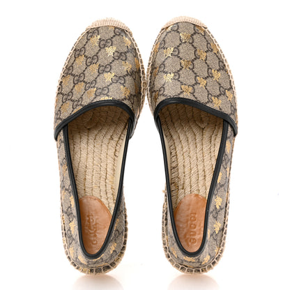 Gucci GG Supreme Monogram Bees Espadrille Flats 38 Beige Ebony Oro Black 2 of 11
