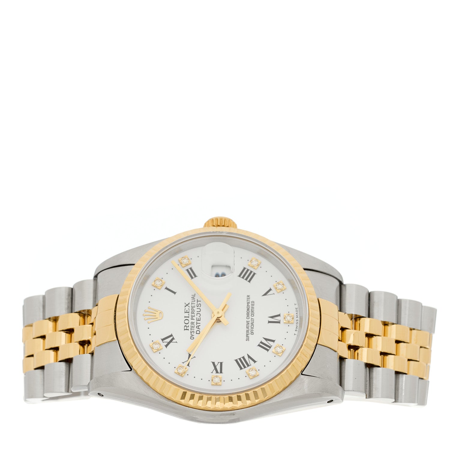 Rolex Stainless Steel 18K Yellow Gold Diamond 36mm Oyster Perpetual Datejust Watch White Roman 16233 2 of 4