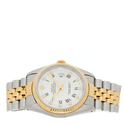 Rolex Stainless Steel 18K Yellow Gold Diamond 36mm Oyster Perpetual Datejust Watch White Roman 16233 2 of 4