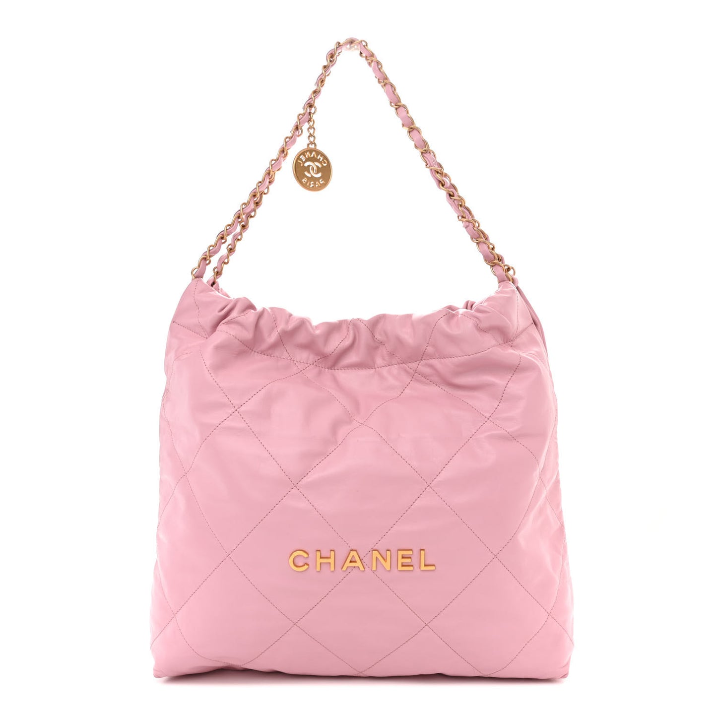 Shiny Calfskin Quilted Chanel 22 Pink