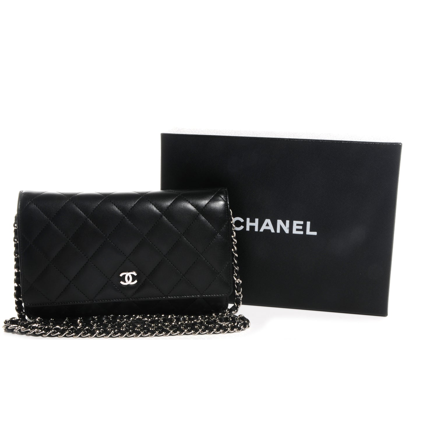 Lambskin Quilted Wallet On Chain WOC Black