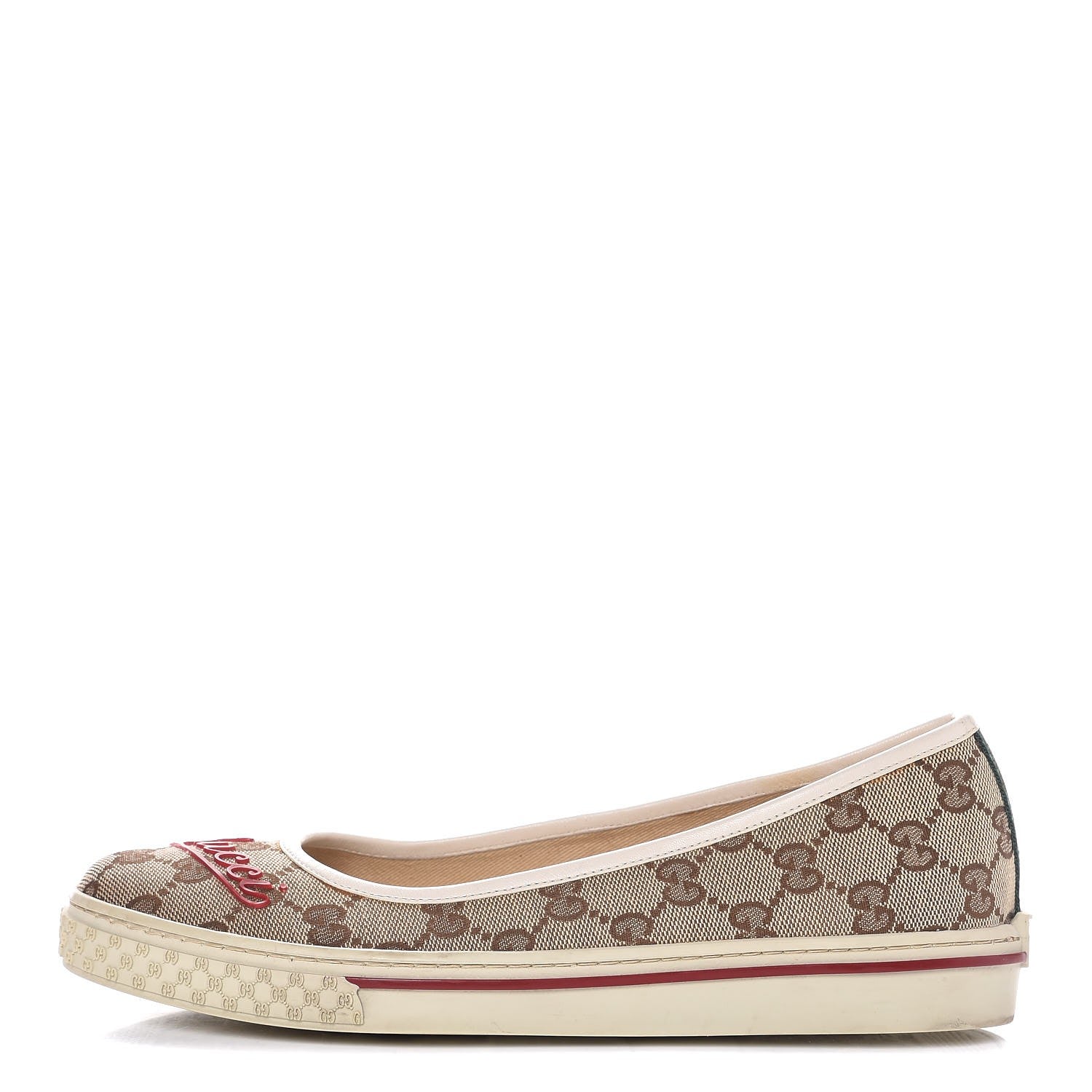 Gucci Monogram Script Web Flats 38 Beige Ebony 1 of 11