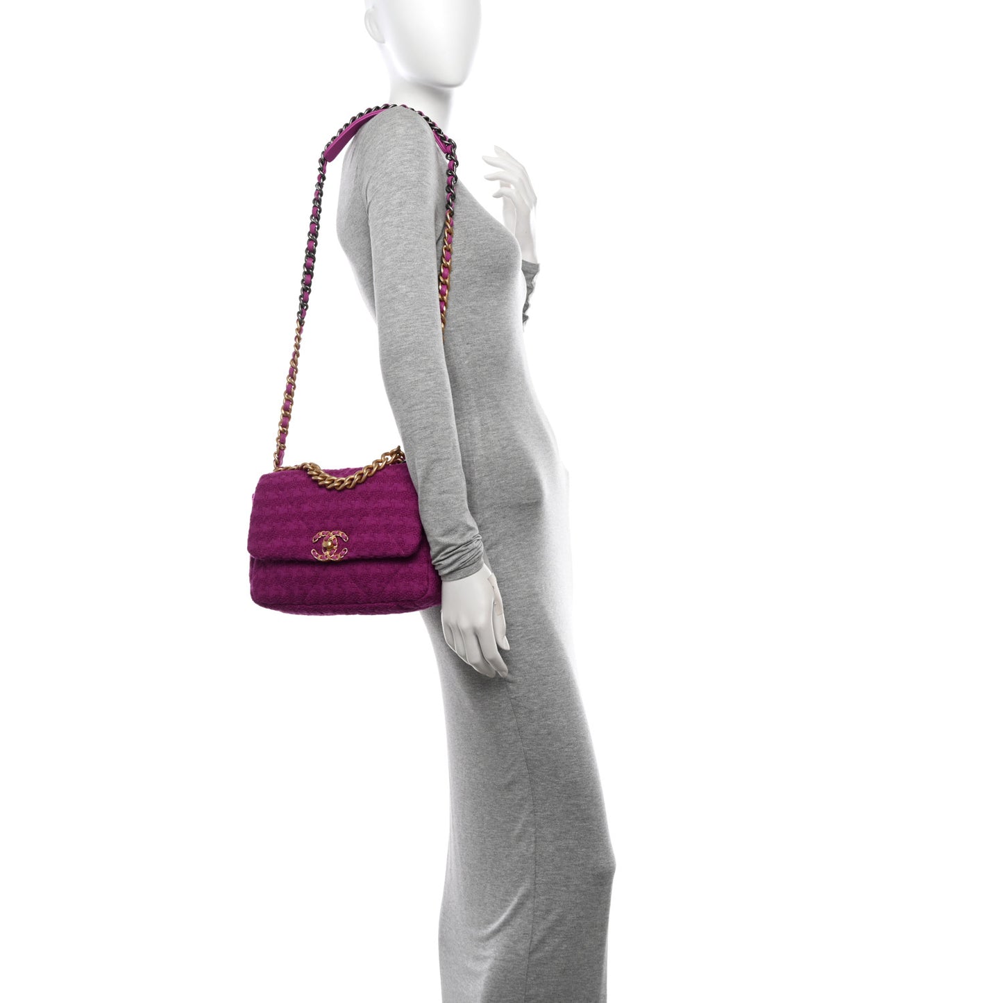 Tweed Quilted Medium Chanel 19 Flap Magenta