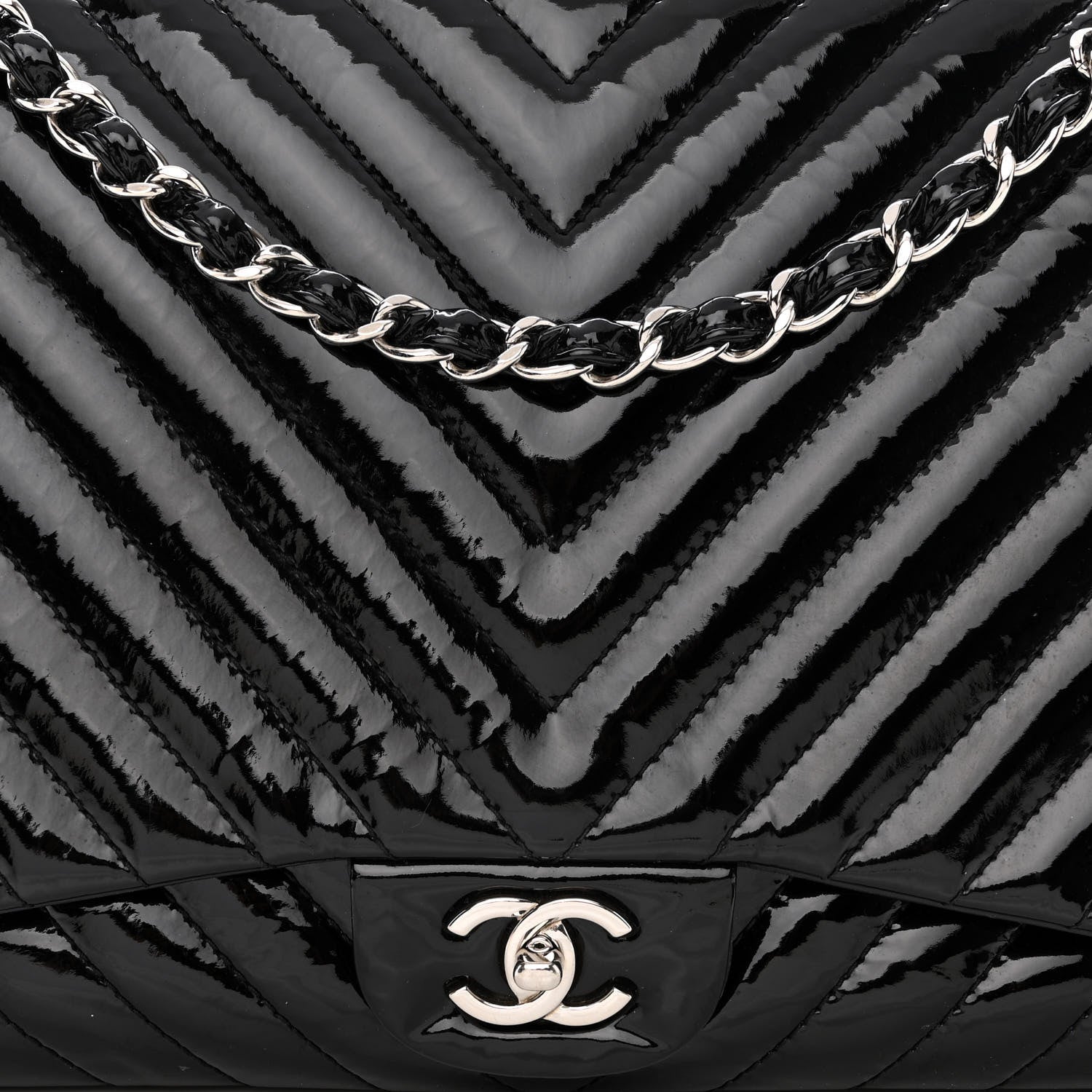 Chanel Patent Chevron Quilted Maxi Single Flap Black 9 of 13