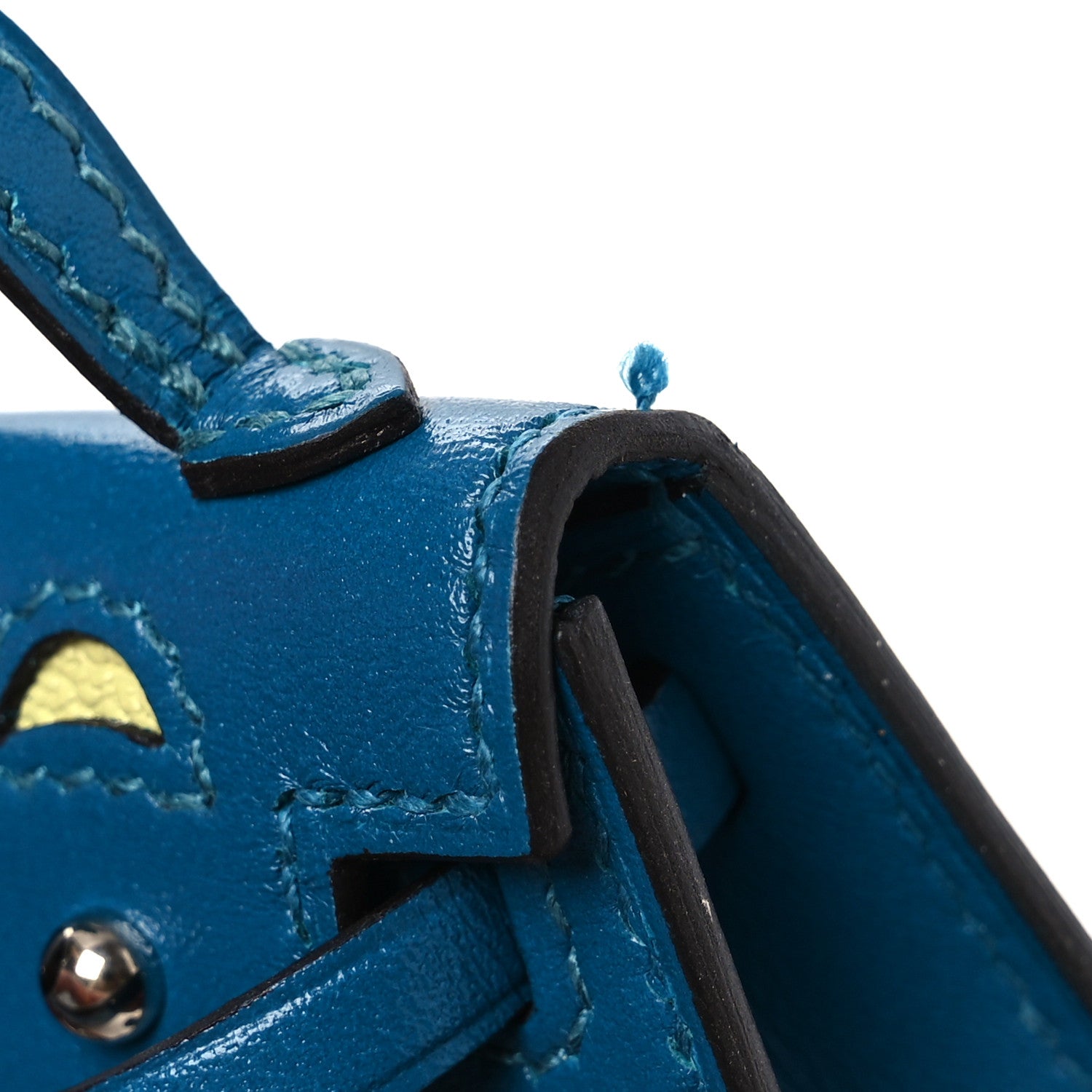 Hermes Tadelakt Chevre Mysore Kelly Quelle Idole Bag Charm Bleu Izmir Jaune Bourgeon Bleu Brume Vert Bosphore 7 of 8
