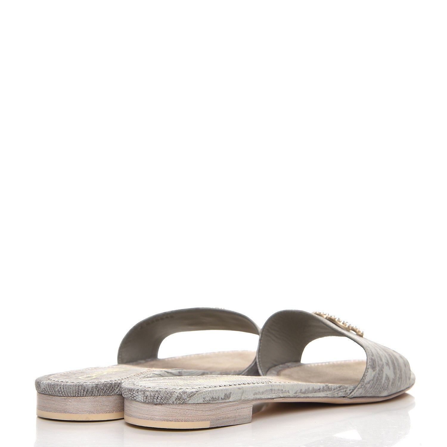 Chanel Lizard Pearl CC Sandals 37.5 Grey White 4 of 9