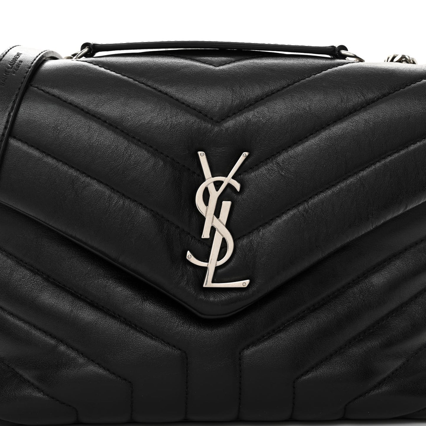 Calfskin Y Quilted Monogram Small Loulou Chain Satchel Black