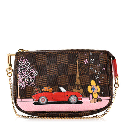 Louis Vuitton Damier Ebene 2019 Christmas Animation Mini Pochette Accessories Red 1 of 7