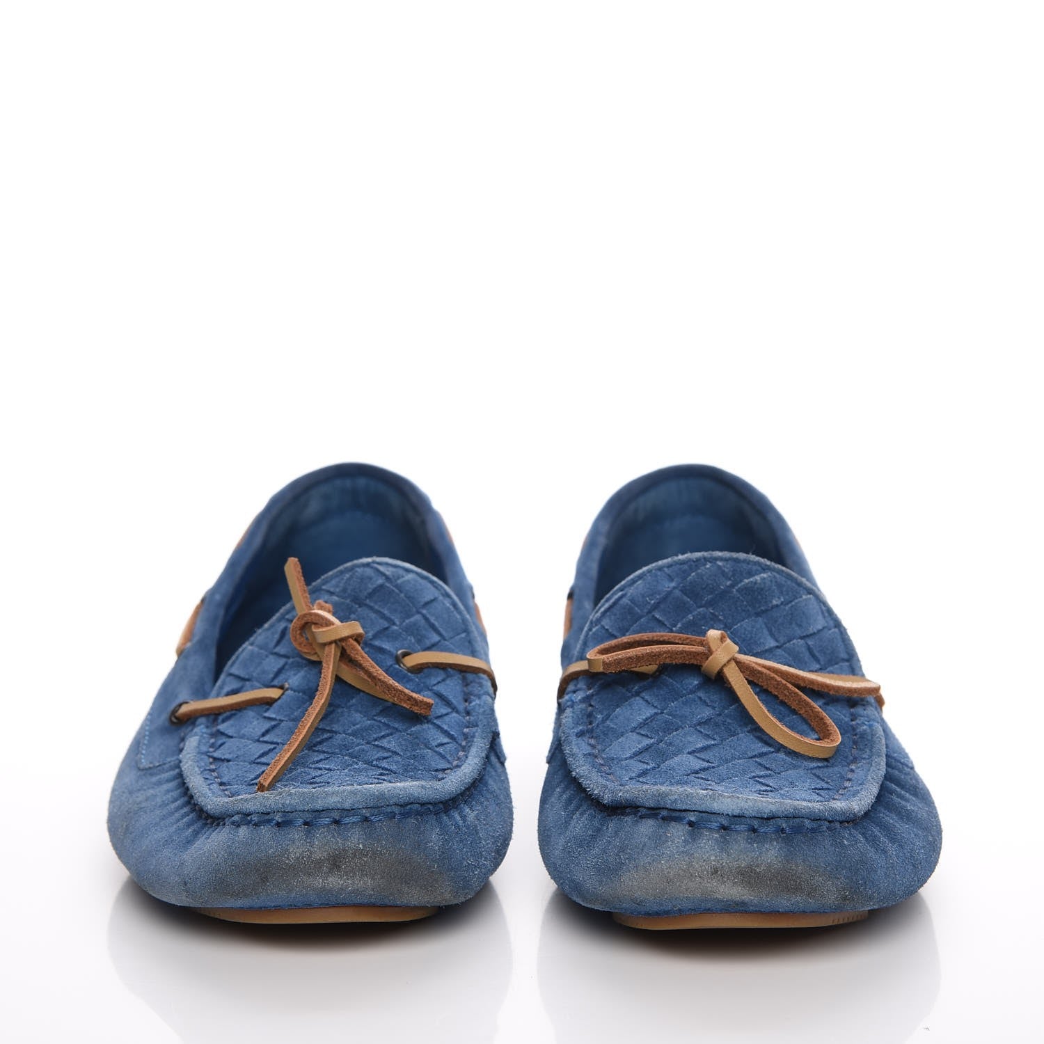 Bottega Veneta Suede Intrecciato Wave Driver Moccasin Loafers 38 Blue 2 of 15