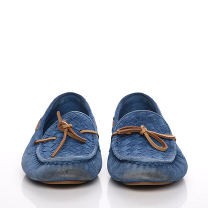 Bottega Veneta Suede Intrecciato Wave Driver Moccasin Loafers 38 Blue 2 of 15