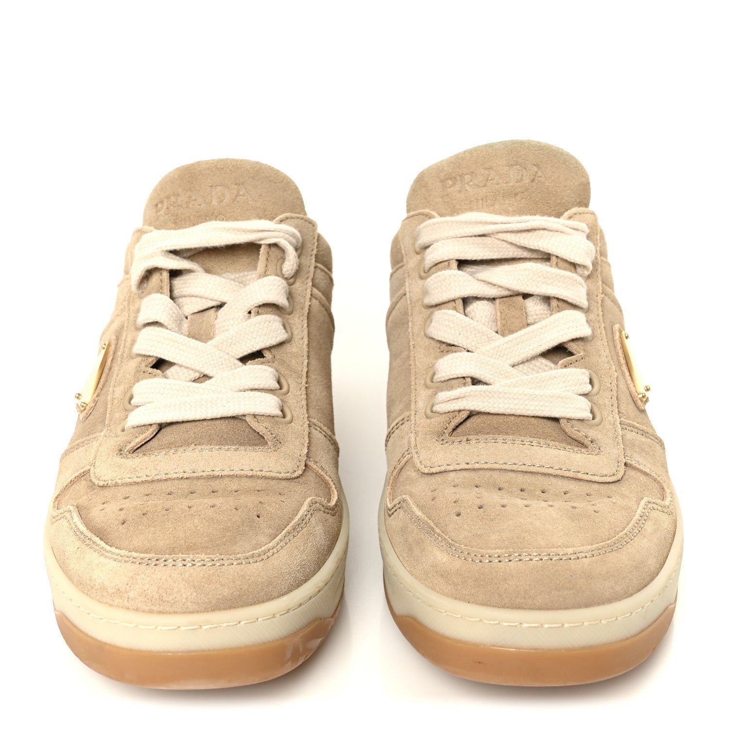Prada Suede Triangle Womens Downtown Low Top Sneakers 37 Ecru 3 of 9