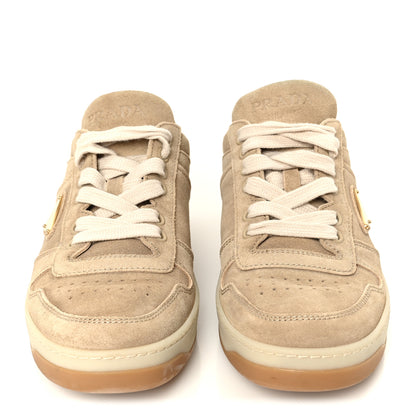 Prada Suede Triangle Womens Downtown Low Top Sneakers 37 Ecru 3 of 9