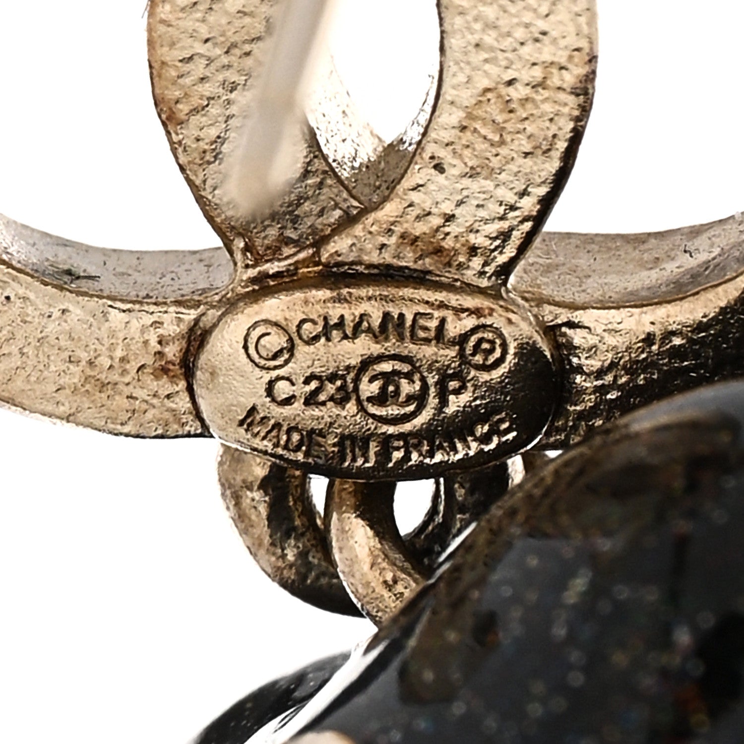 Chanel Crystal CC Resin Heart Drop Earrings Black Gold 4 of 4