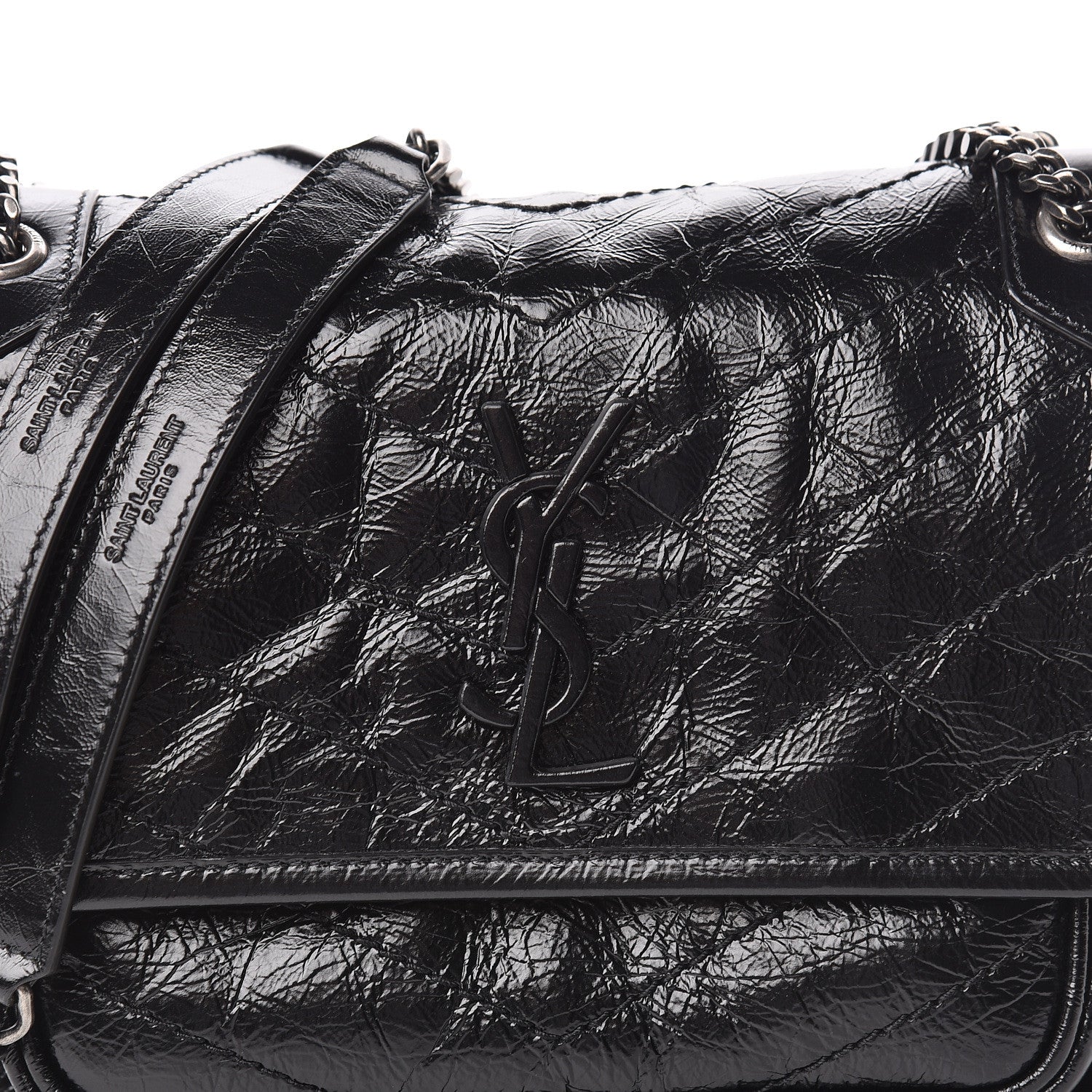 Saint Laurent Crinkled Calfskin Matelasse Monogram Baby Niki Chain Satchel Black 10 of 10