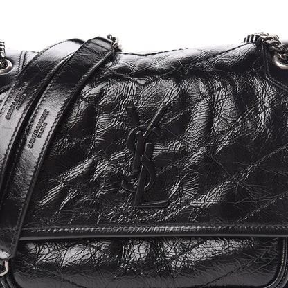 Saint Laurent Crinkled Calfskin Matelasse Monogram Baby Niki Chain Satchel Black 10 of 10
