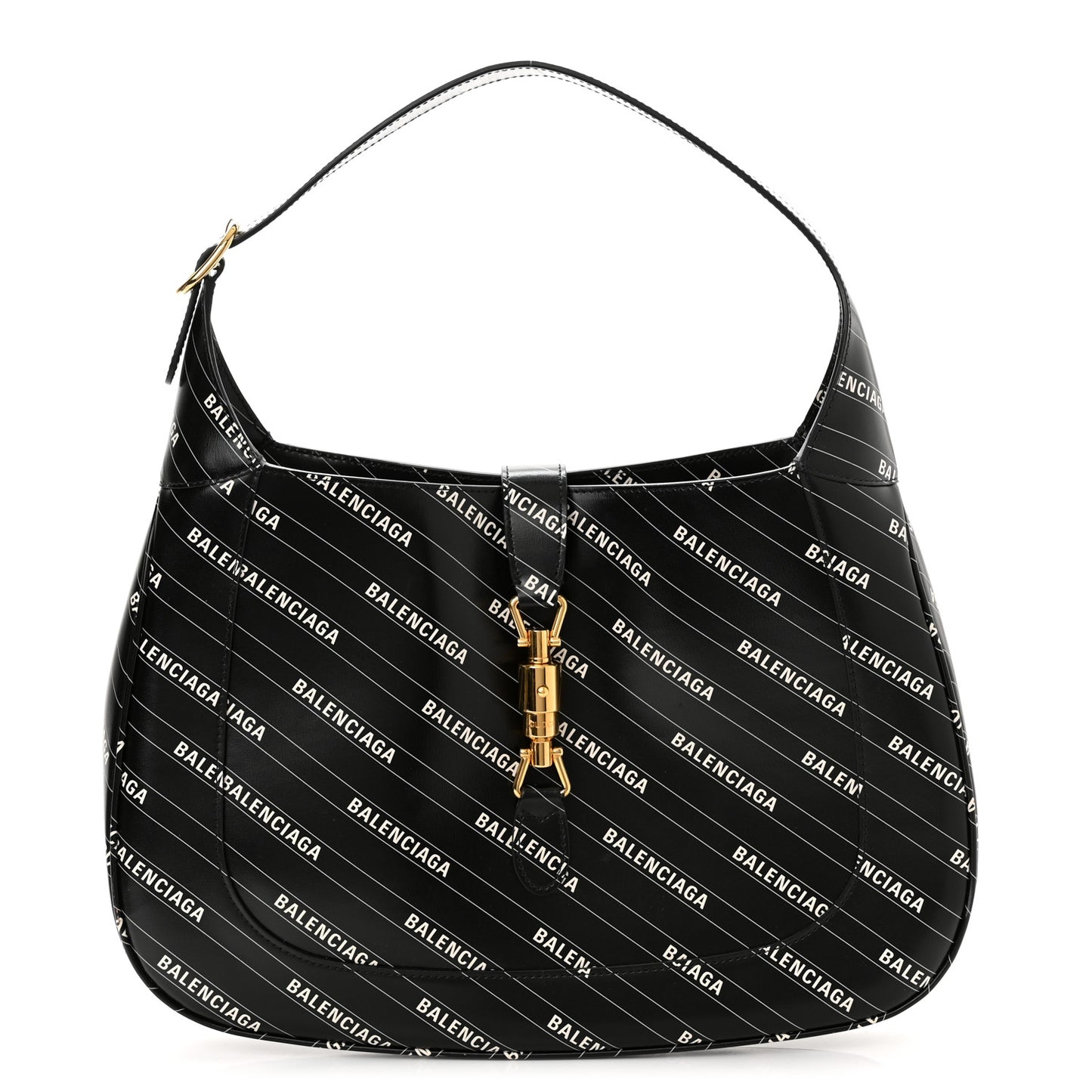 X BALENCIAGA Calfskin Logo Print Medium Jackie 1961 Hobo Black