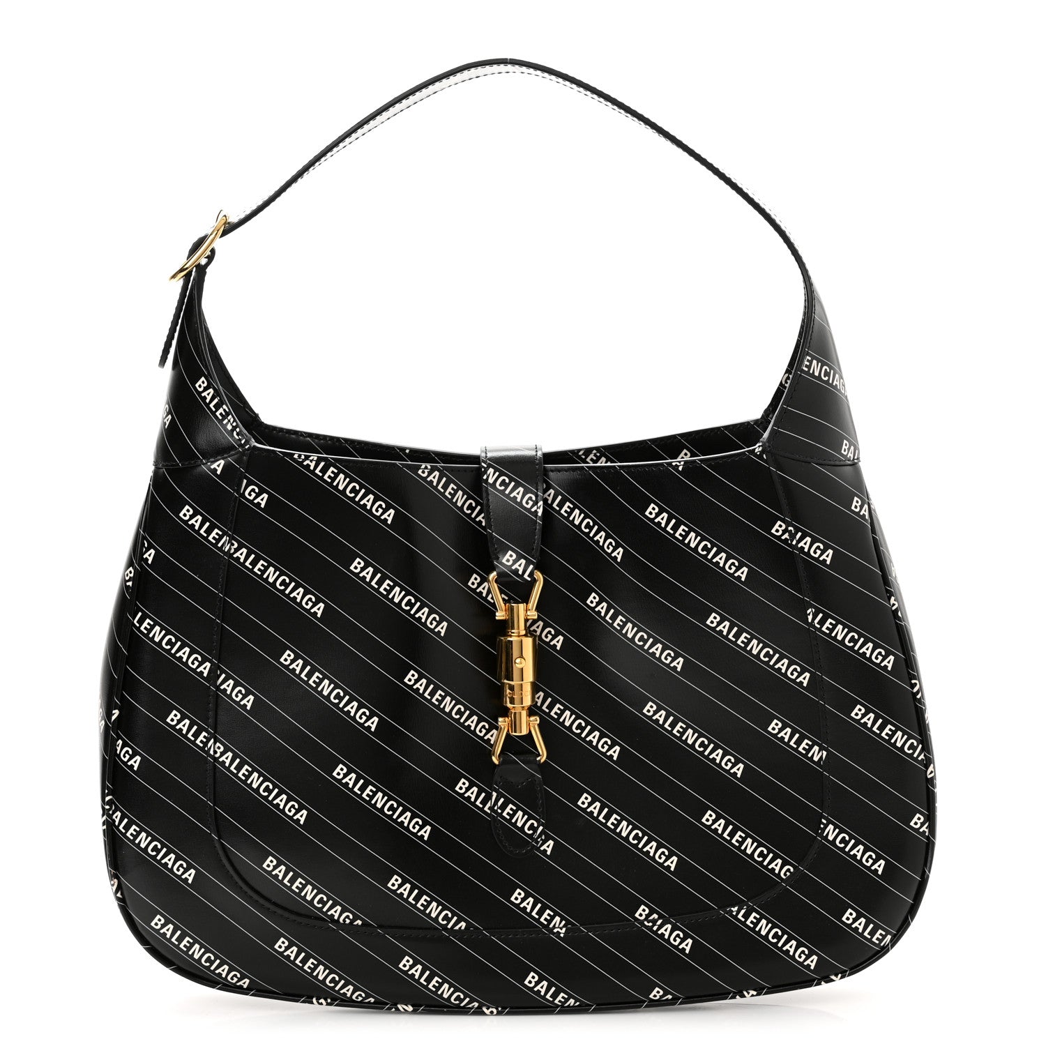 Gucci X BALENCIAGA Calfskin Logo Print Medium Jackie 1961 Hobo Black 1 of 10