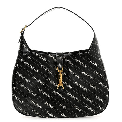 Gucci X BALENCIAGA Calfskin Logo Print Medium Jackie 1961 Hobo Black 1 of 10
