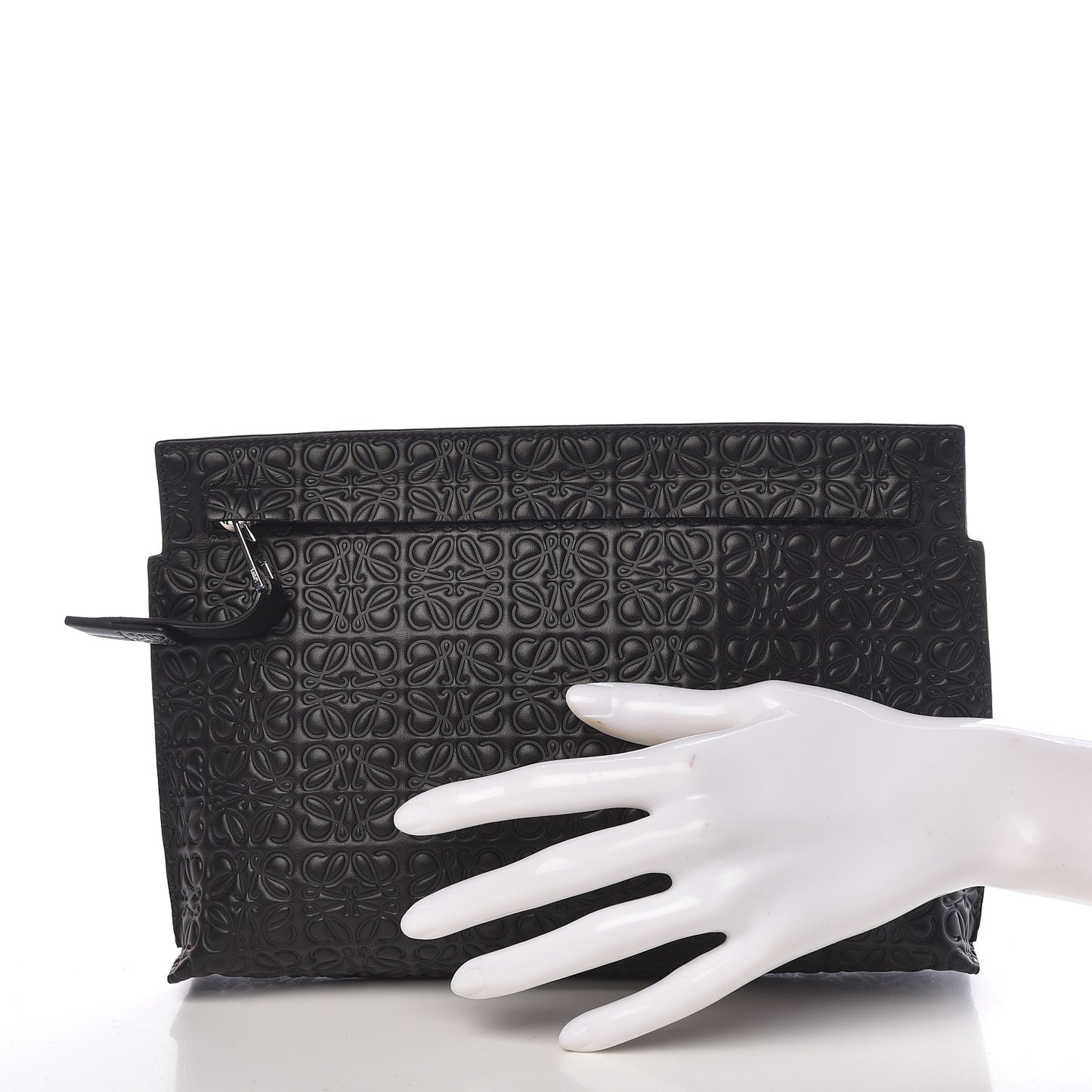 Calfskin Embossed Medium Repeat T Pouch Black