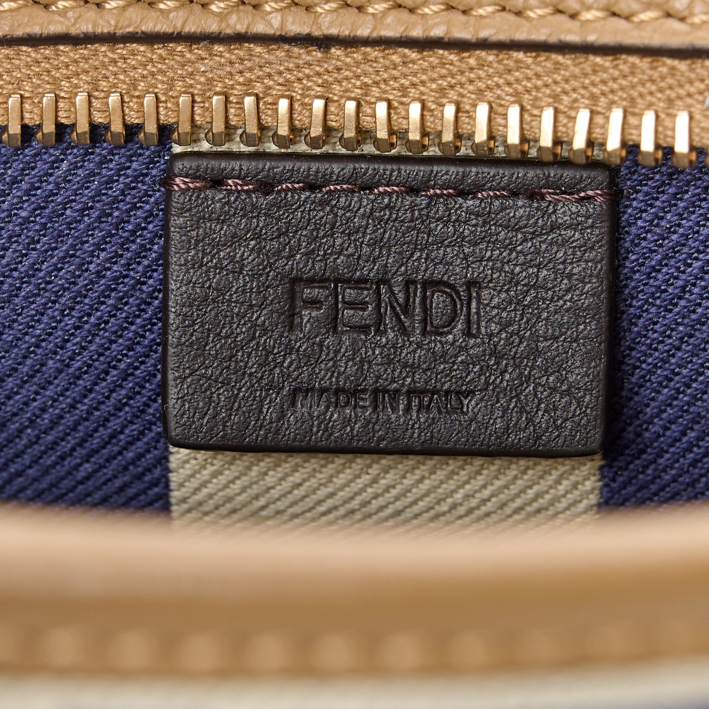 Fabric Calfskin FF Mini Roll Tote Sand Navy