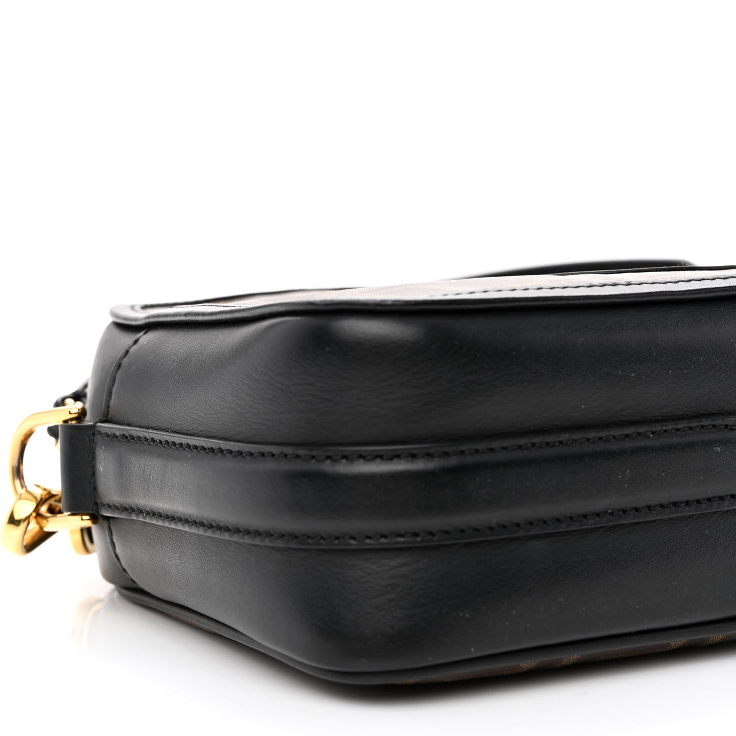 Glazed Fabric Vitello Century F is Fendi FF 1974 Stamp Patch Camera Case Mogano Panna Black