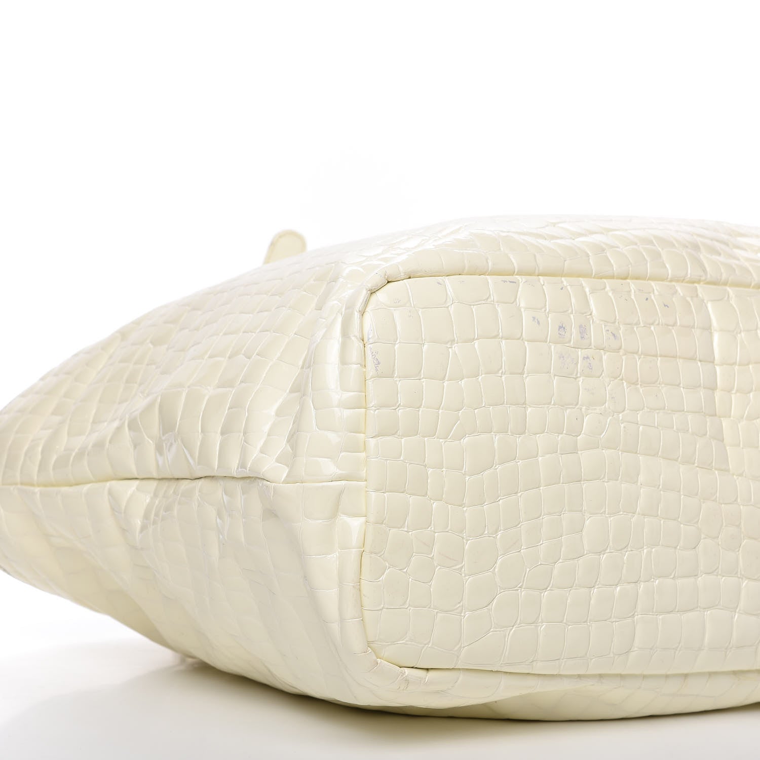 MCM Crocodile Embossed Patent Calfskin Tote Ivory 6 of 9