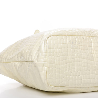 MCM Crocodile Embossed Patent Calfskin Tote Ivory 6 of 9