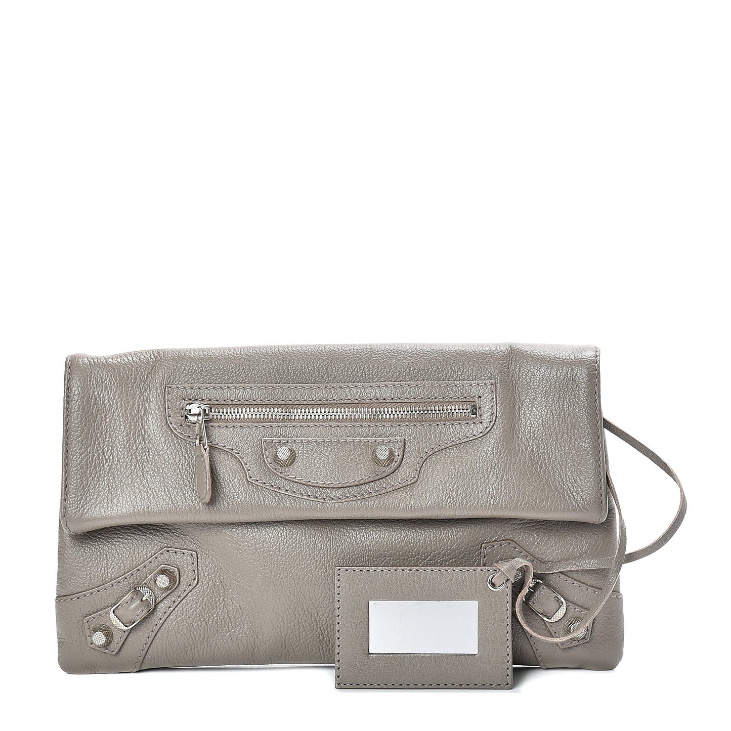 Agneau Giant 12 Silver Hardware Envelope Clutch Gris Poivre