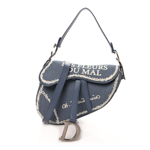Cotton Canvas Embroidered Les Fleurs Du Mal Saddle Bag Blue