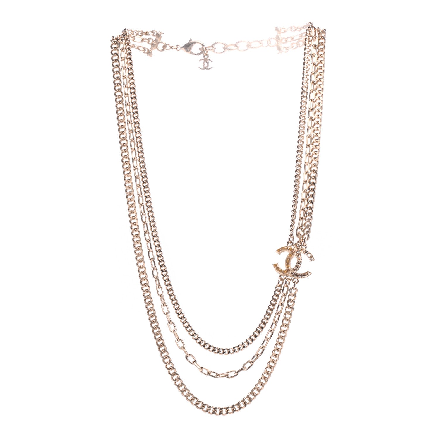 Chanel Baguette Crystal Gripoix Poured Glass CC Multi Strand Chain Necklace Light Gold 3 of 6