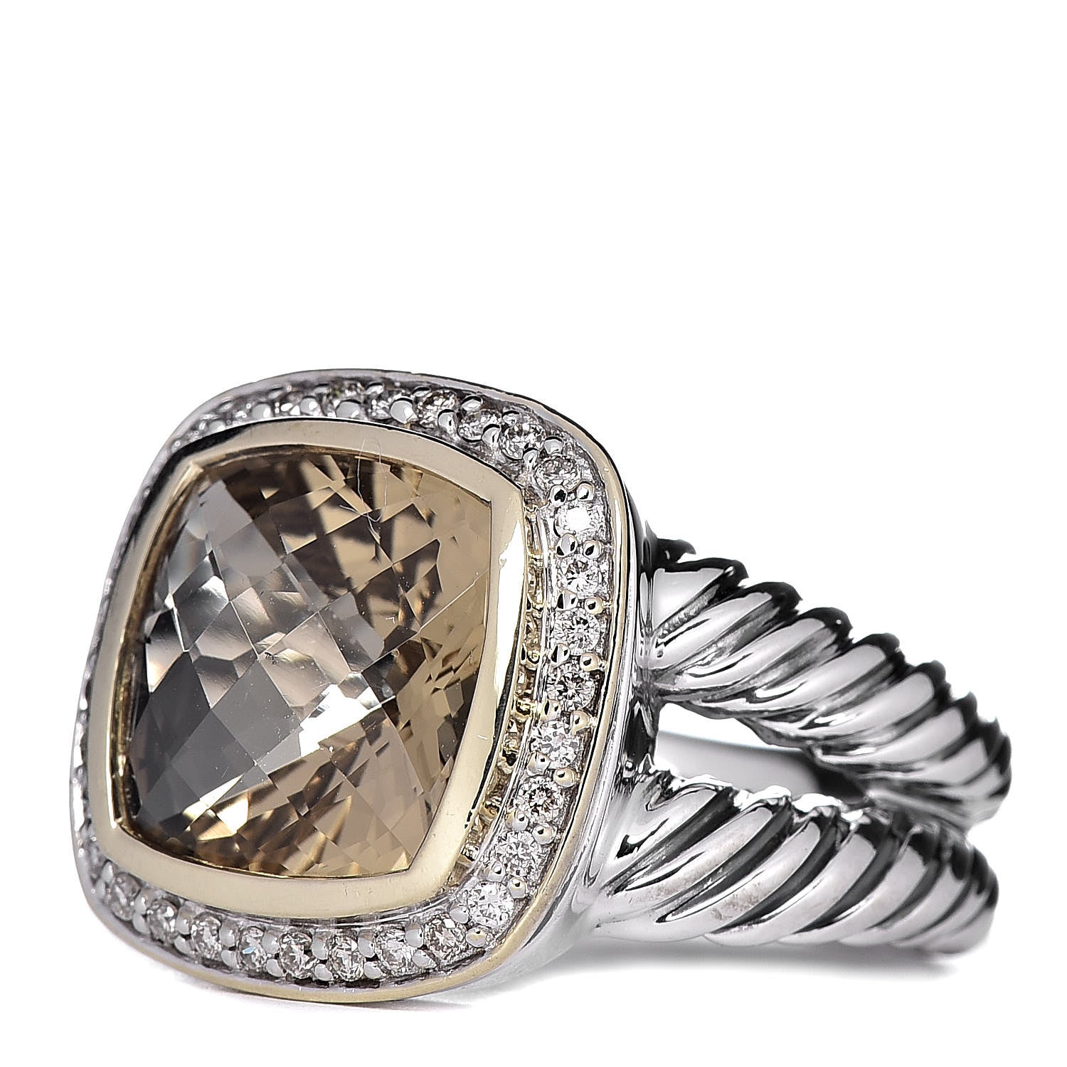 David Yurman Sterling Silver 18K Yellow Gold Diamond Lemon Quartz 11mm Albion Ring 54 7 3 of 6