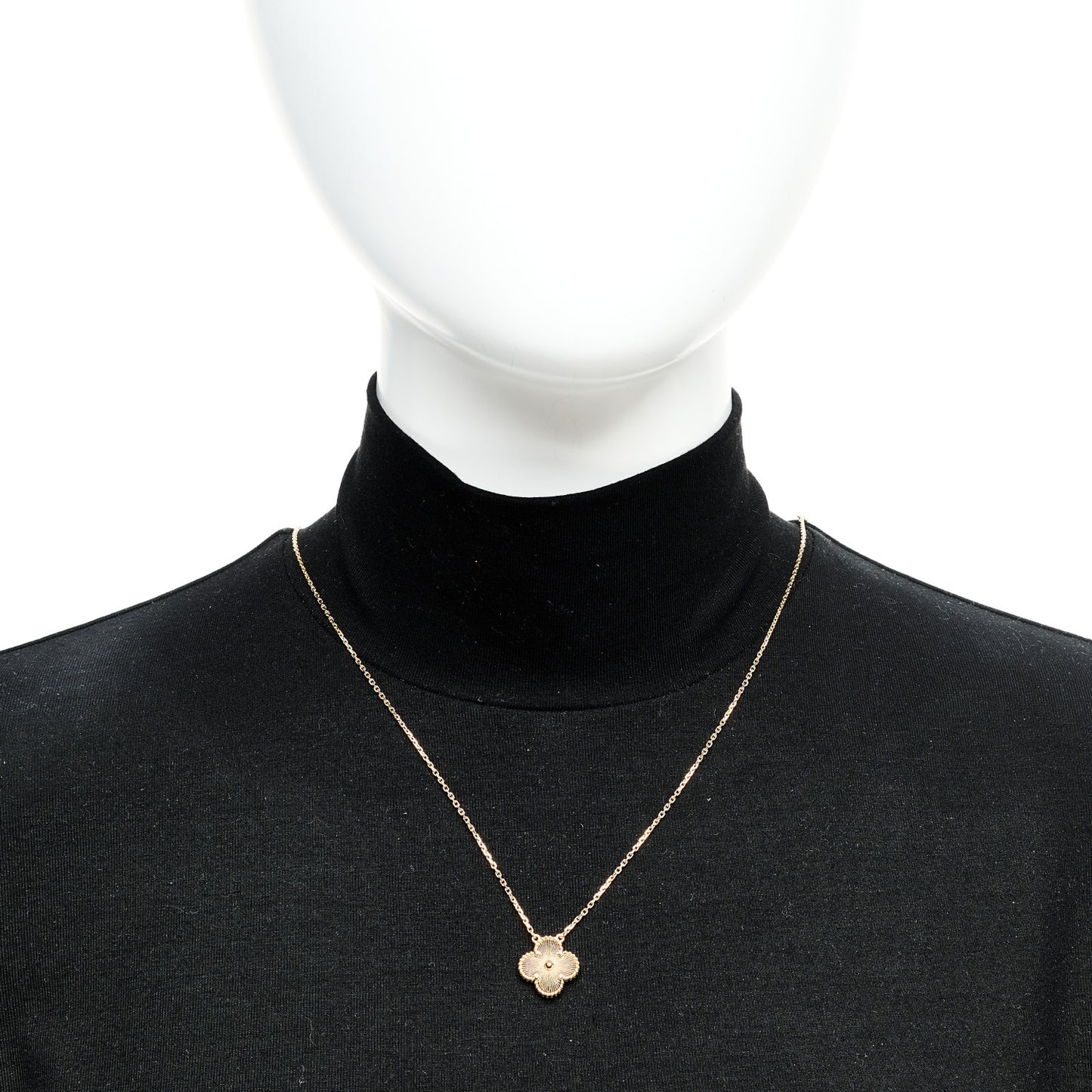 18K Yellow Gold Guilloche Vintage Alhambra Pendant Necklace