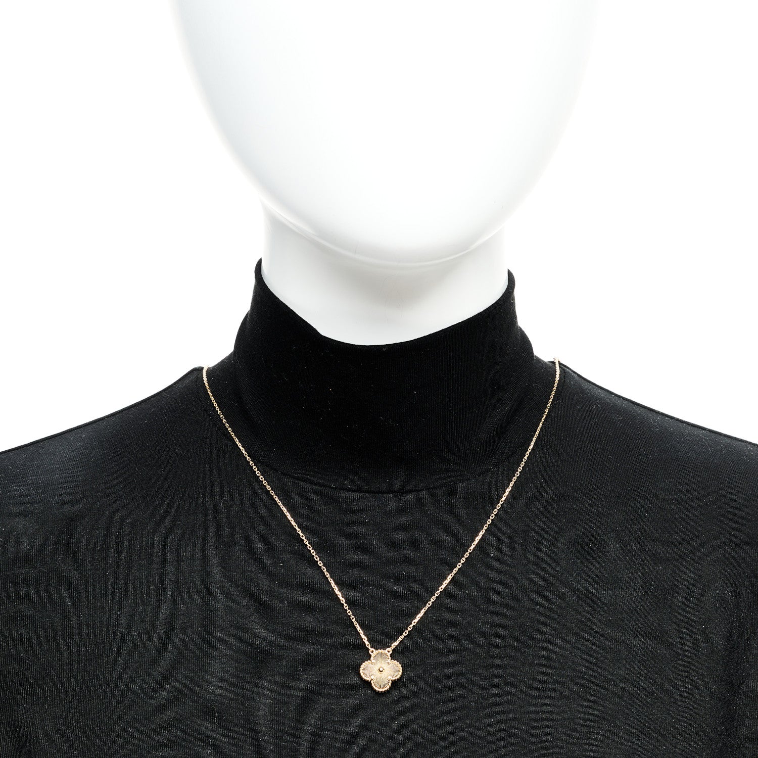 Van Cleef & Arpels 18K Yellow Gold Guilloche Vintage Alhambra Pendant Necklace 2 of 5