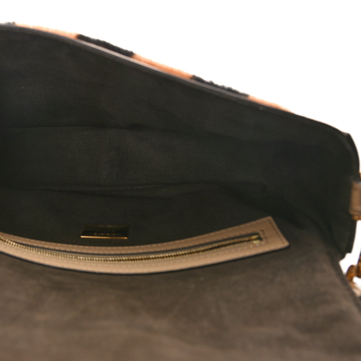 Fendi Shearling Patent Pequin Striped Baguette Tobacco Black Tortora 5 of 8