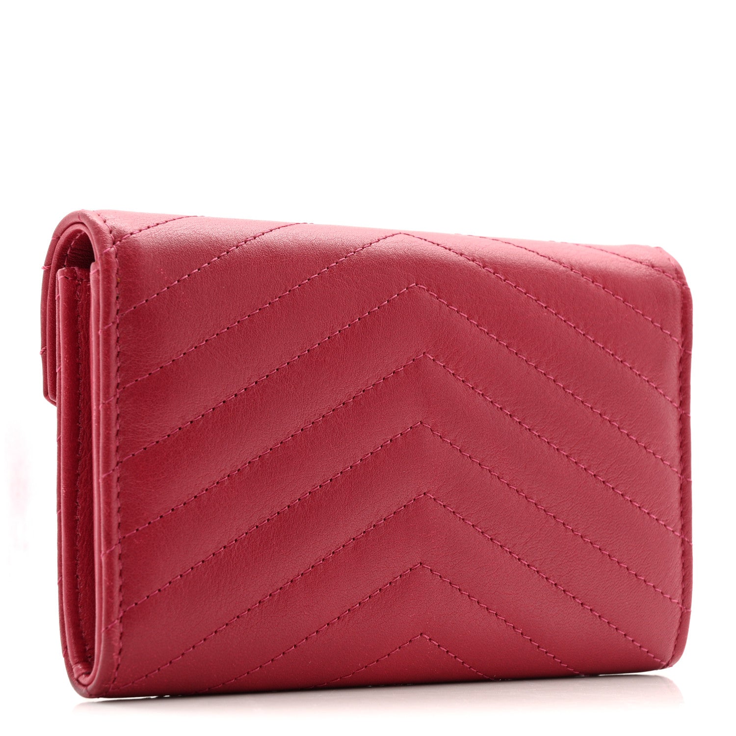 Chanel Calfskin Chevron Quilted Compact Flap Wallet Dark Pink 3 of 12