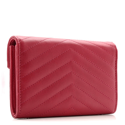 Chanel Calfskin Chevron Quilted Compact Flap Wallet Dark Pink 3 of 12