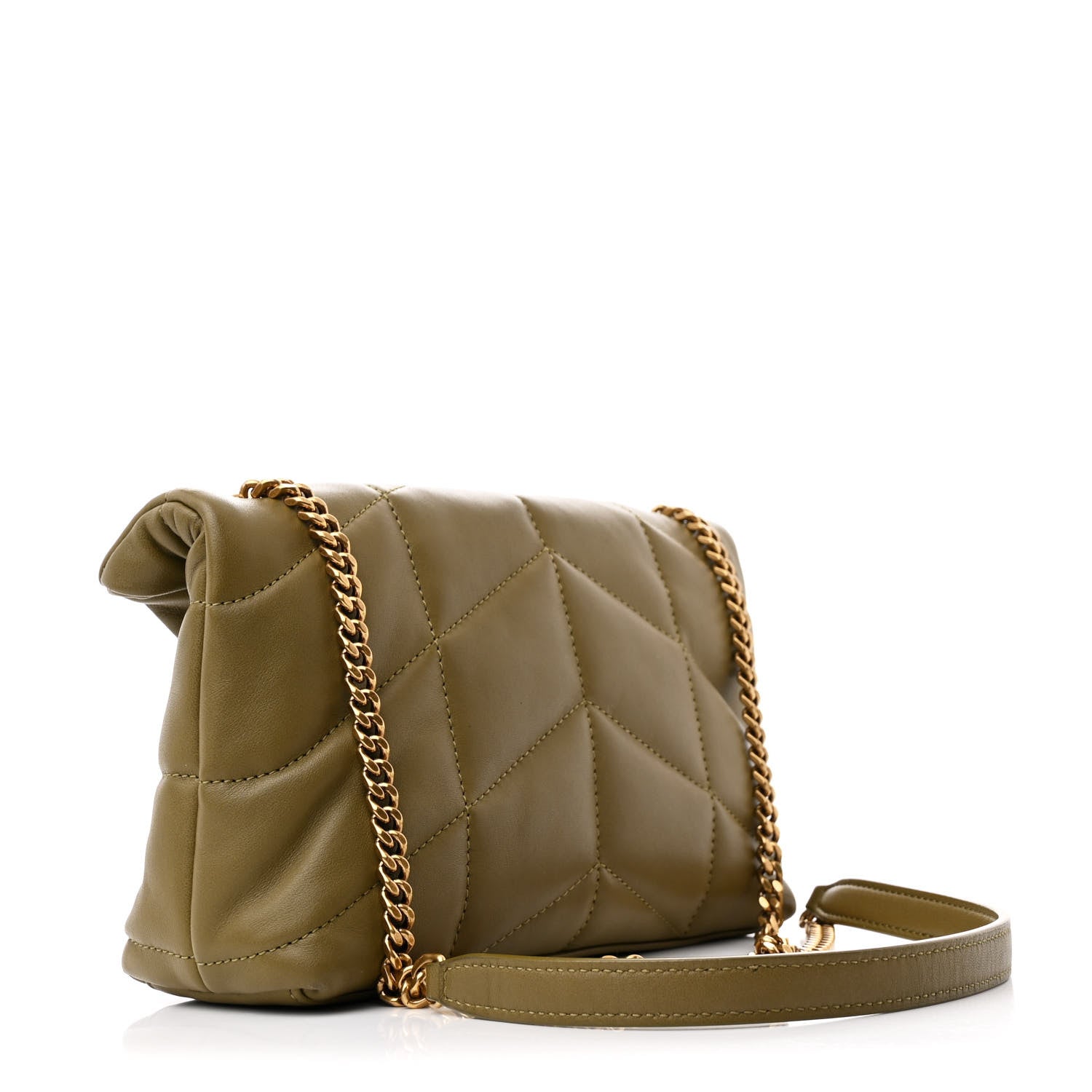 Saint Laurent Lambskin Quilted Toy Loulou Puffer Monogram Chain Satchel Hazel Green 3 of 11