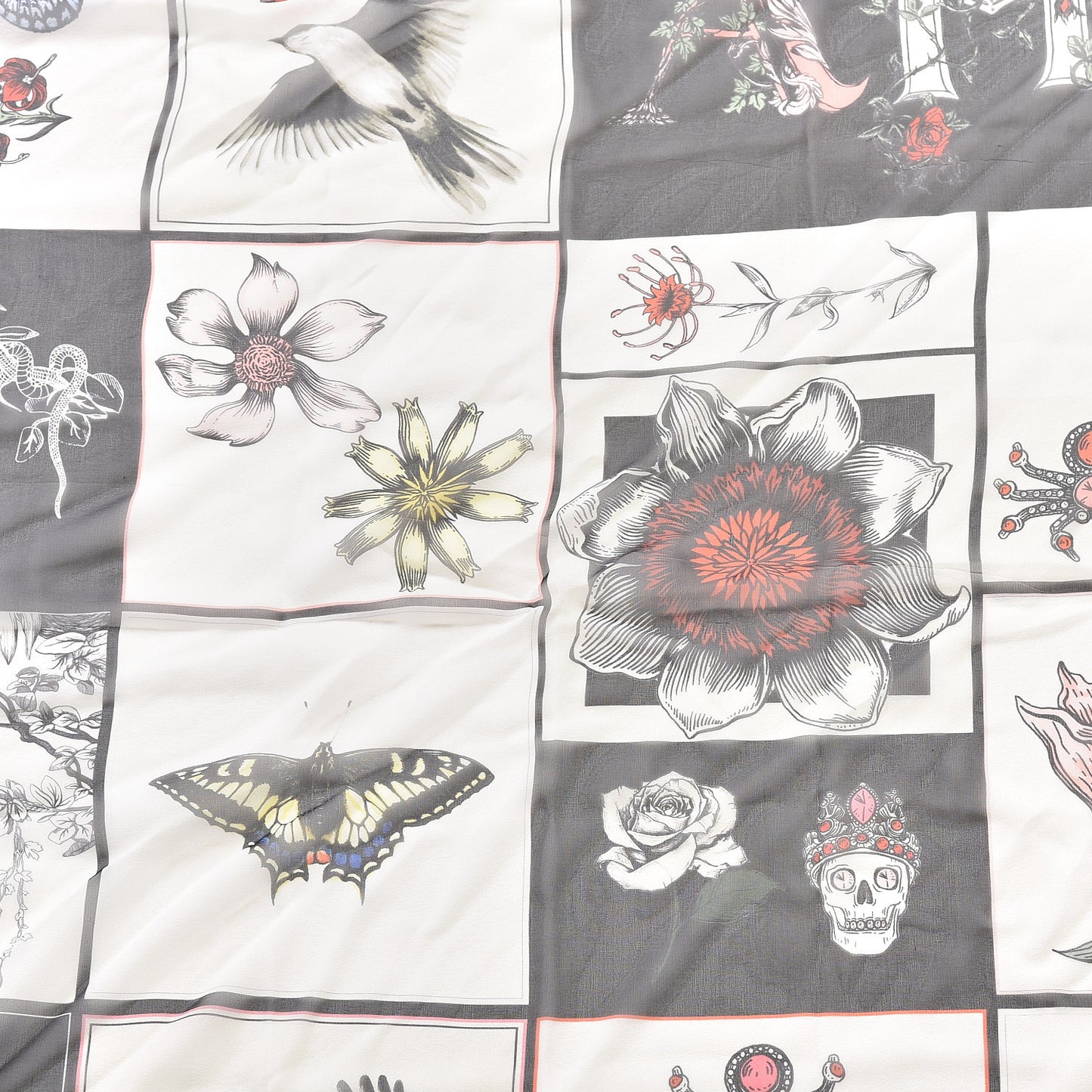 Modal Wool Rose Print Scarf Multicolor