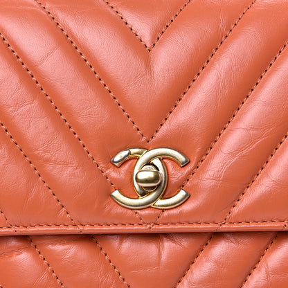 Chanel Calfskin Chevron Quilted Mini Coco Handle Flap Orange 9 of 13