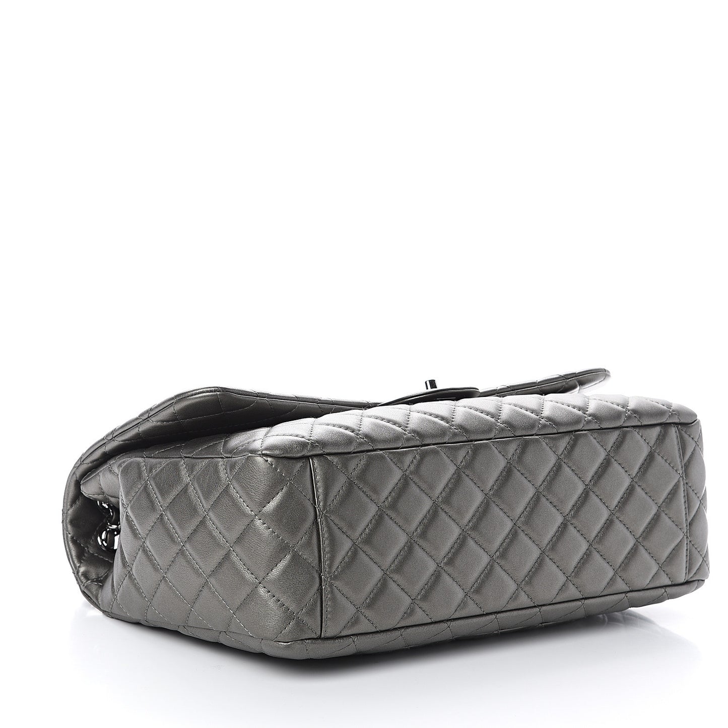 Metallic Calfskin Quilted Small XXL Travel Flap Bag Dark Silver