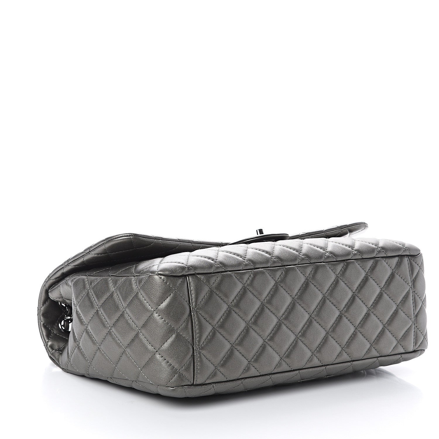 Chanel Metallic Calfskin Quilted Small XXL Travel Flap Bag Dark Silver 3 of 9